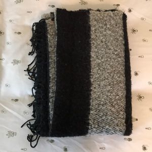 black and grey striped blanket scarf